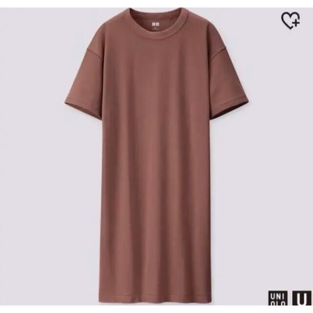 UNIQLO(ユニクロ)のお値下げ中　新品未使用　ユニクロ　UniqloU Tシャツワンピース  ブラウン レディースのワンピース(ひざ丈ワンピース)の商品写真