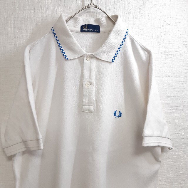 FRED PERRY(フレッドペリー)のFRED PERRY フレッドペリー  ポロシャツ 白×青 格子柄  S メンズのトップス(ポロシャツ)の商品写真