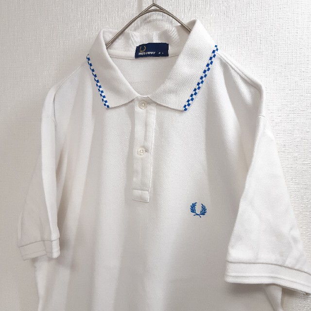 FRED PERRY(フレッドペリー)のFRED PERRY フレッドペリー  ポロシャツ 白×青 格子柄  S メンズのトップス(ポロシャツ)の商品写真