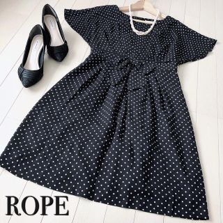 ロペ(ROPE’)の【美品】ROPE ロペ ドット腰リボン半袖ワンピース(ひざ丈ワンピース)