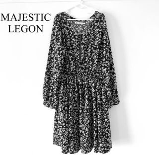 マジェスティックレゴン(MAJESTIC LEGON)のMAJESTIC LEGON 花柄 フレアワンピース フロントファスナー 総柄 (ひざ丈ワンピース)