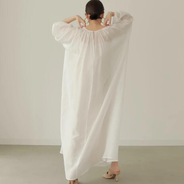 Louren chiffon gather flare dress white - ロングワンピース/マキシ