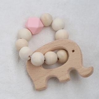 ◆ベビー おもちゃ玩具◆木製 　ピンクぞうラトル(がらがら/ラトル)