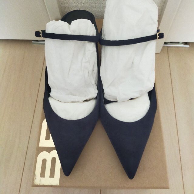 BRENTA / ブレンタ プチヒールストラップミュール NAVY 37 美しい www