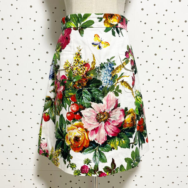 本物 ドルチェ＆ガッバーナ 装飾ボタン 花柄 フラワー スカート 38 