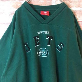 きいろ様専用US古着NFL☆ニューヨークジェッツ刺繍ロゴvネックtシャツ(Tシャツ/カットソー(半袖/袖なし))