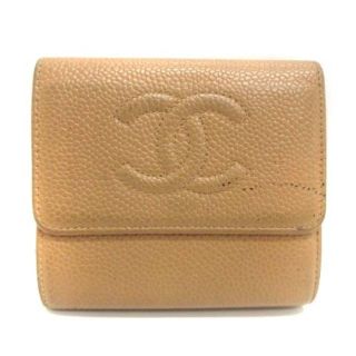 シャネル(CHANEL)のシャネル 二つ折り財布 ココマーク キャビアスキン レザー ベージュ(財布)