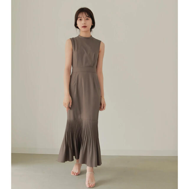 L'Or Mermaid Pleats Dress Brown M 1