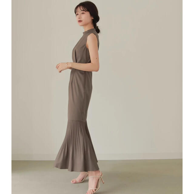 L'Or Mermaid Pleats Dress Brown M 2