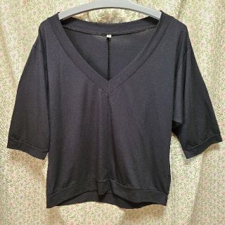 ユニクロ(UNIQLO)のユニクロ　V首黒カットソー(XL)(Tシャツ(長袖/七分))