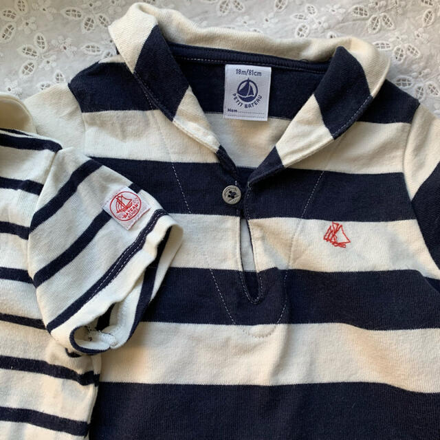 PETIT BATEAU(プチバトー)の【プチバトー】ボーダーロンパース 2枚セット セーラー 18m/81cm 男女 キッズ/ベビー/マタニティのベビー服(~85cm)(ロンパース)の商品写真