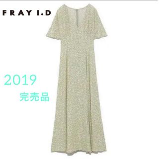 フレイアイディー(FRAY I.D)の【完売品】FRAY I.D フレアスリーブプリントワンピース　花柄　ミント(ロングワンピース/マキシワンピース)