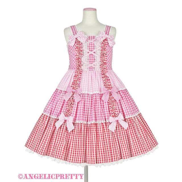 Angelic Pretty ギンガム配色肩リボンジャンパースカート