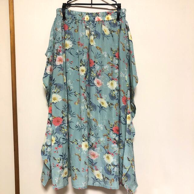 花柄スカート　ロングスカート　サイドフリル レディースのスカート(ロングスカート)の商品写真