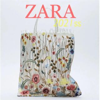 ザラ(ZARA)のZARA フラワーエンブロイダリーチュールトートバッグ 花柄刺繍バック(トートバッグ)