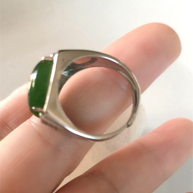 和田玉　緑翡翠(グリーンヒスイ)のシルバーリング★A101 メンズのアクセサリー(リング(指輪))の商品写真