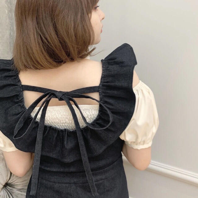 Rosary moon(ロザリームーン)の&lottie frill denim all in one (black) レディースのパンツ(オールインワン)の商品写真