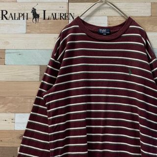 ポロラルフローレン(POLO RALPH LAUREN)のポロバイラルフローレン ボーダーTシャツ 緑刺繍ロゴ えんじ色 ワインレッド(Tシャツ/カットソー(七分/長袖))