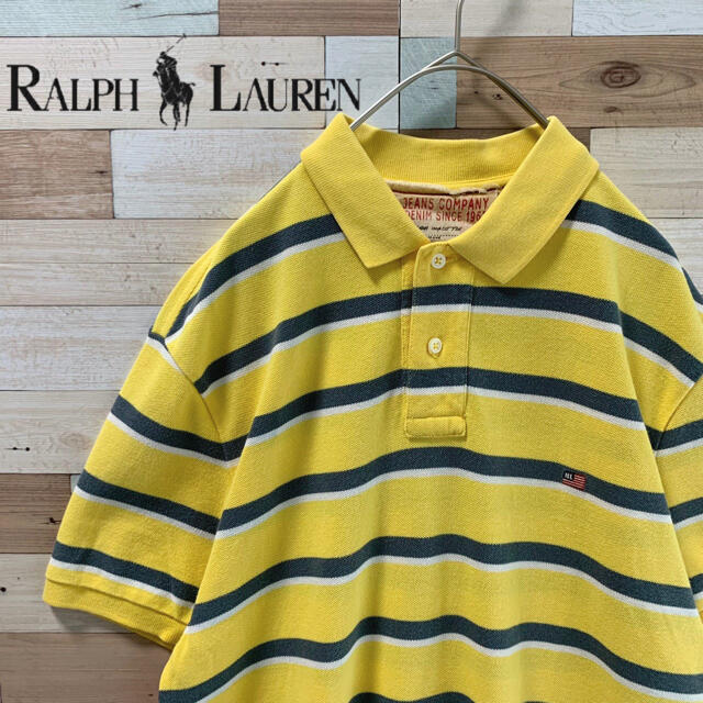 POLO RALPH LAUREN(ポロラルフローレン)のラルフローレン ボーダーポロシャツ M 黄色 刺繍ワンポイントロゴ 星条旗 メンズのトップス(ポロシャツ)の商品写真