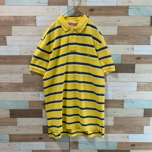 POLO RALPH LAUREN(ポロラルフローレン)のラルフローレン ボーダーポロシャツ M 黄色 刺繍ワンポイントロゴ 星条旗 メンズのトップス(ポロシャツ)の商品写真
