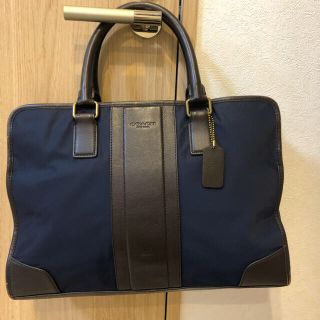 コーチ(COACH)のコーチ　メンズビジネスバッグ　A4収納可能 ネイビー&ブラウン　ナイロン&レザー(ビジネスバッグ)