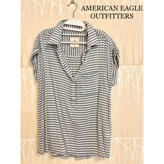 アメリカンイーグル(American Eagle)のAMERICAN EAGLE 半袖トップス ボーダー 水色(Tシャツ/カットソー(半袖/袖なし))