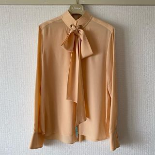 クロエ(Chloe)のchloe ボウタイブラウス　シルク　ベージュ　ピンク　オレンジ　長袖　クロエ(シャツ/ブラウス(長袖/七分))