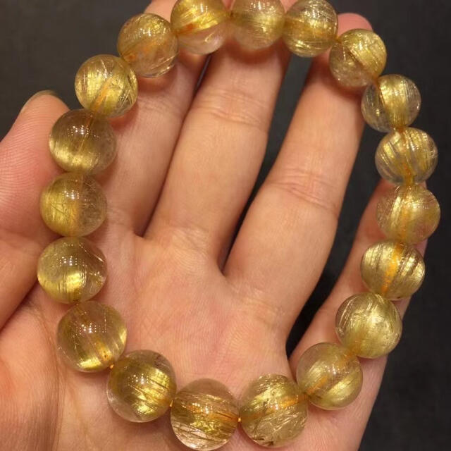 高級】天然 ゴールドタイチンルチル クォーツ ブレスレット 10.5mm www