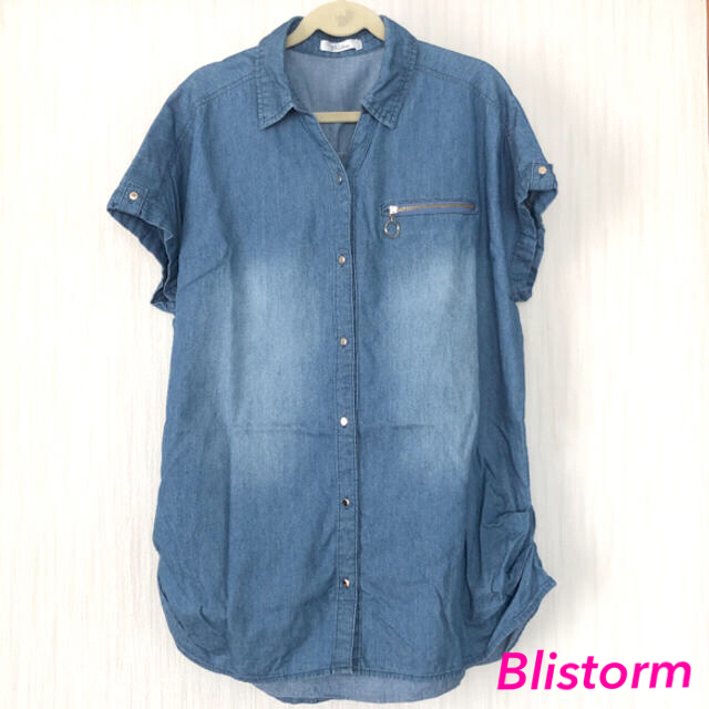 Blistorm  デニム風シャツ  チュニック レディースのトップス(シャツ/ブラウス(半袖/袖なし))の商品写真
