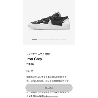 ナイキ(NIKE)のSACAI × NIKE BLAZER LOW IRON GREY 27.5cm(スニーカー)