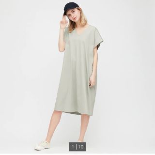 ユニクロ(UNIQLO)のマーセライズコットンコクーンワンピース（半袖）M(ひざ丈ワンピース)