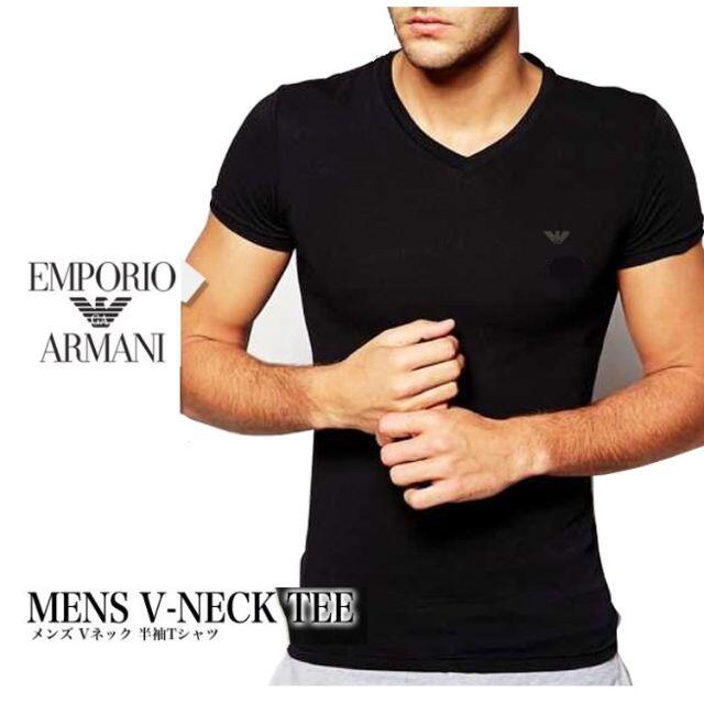 Emporio Armani(エンポリオアルマーニ)のエンポリオアルマーニ2180円　Vネック　サイズM黒カットソー半袖Tシャツ メンズのトップス(Tシャツ/カットソー(半袖/袖なし))の商品写真