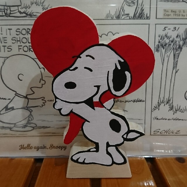 SNOOPY(スヌーピー)のハートスヌーピー ウッドオブジェ 木製インテリア ハンドメイドのインテリア/家具(インテリア雑貨)の商品写真