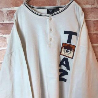 US古着ワーナーブラザーズ☆ダズマニアンデビル刺繍ヘンリーネックロンt(Tシャツ(長袖/七分))