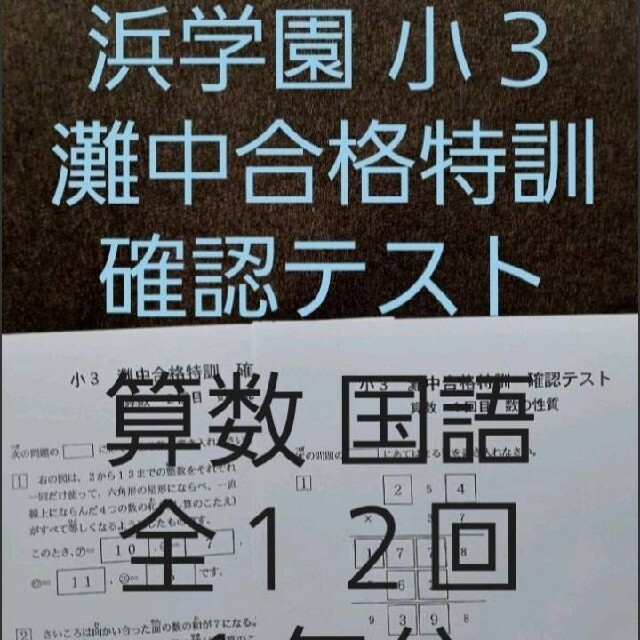 浜学園　小３　灘中合格特訓　算数　国語　確認テスト　１年分