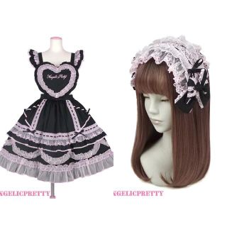 アンジェリックプリティー(Angelic Pretty)のangelic pretty Heart胸あて付スカート(ひざ丈ワンピース)