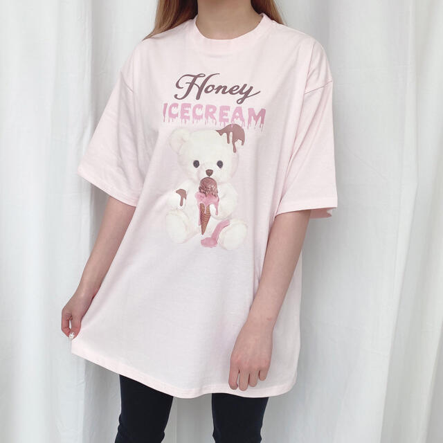 Honey Cinnamon(ハニーシナモン)のHONEY CINNAMON ドリッピングアイスシナモンTシャツ ピンク レディースのトップス(Tシャツ(半袖/袖なし))の商品写真