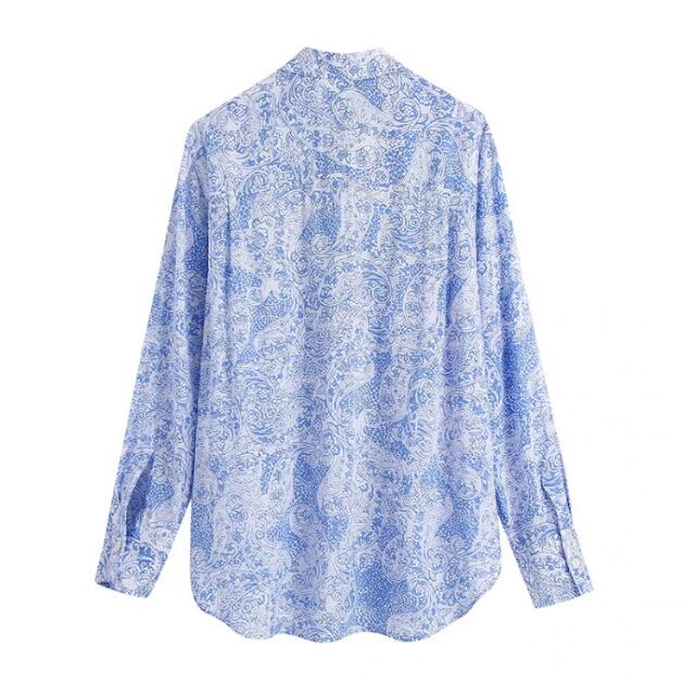 ZARA(ザラ)の🌻7月新作🏖5047◆blue ブルー レトロ ペイズリー 柄 シャツ ブラウス レディースのトップス(シャツ/ブラウス(長袖/七分))の商品写真