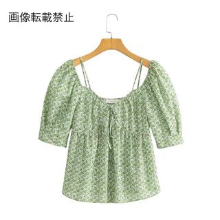 ザラ(ZARA)の🌻7月新作🏖5048◆green グリーン レトロ フラワー 花柄 ブラウス(シャツ/ブラウス(半袖/袖なし))