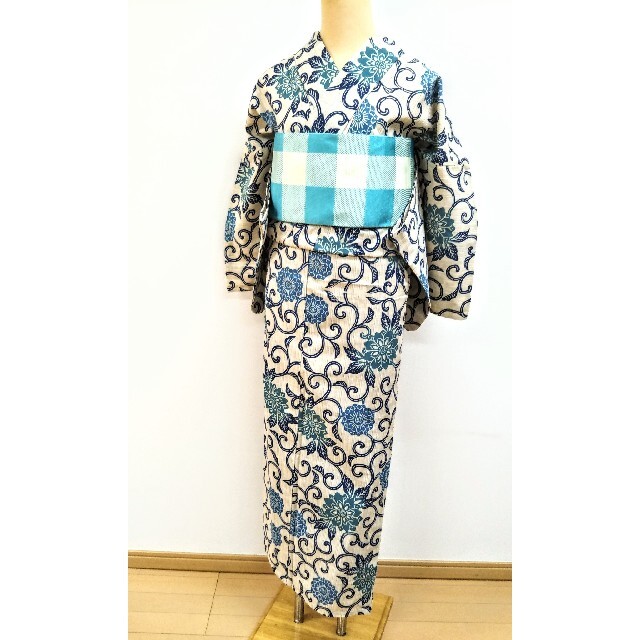本染め浴衣　綿紬　きもの兼用　日本製 レディースの水着/浴衣(浴衣)の商品写真