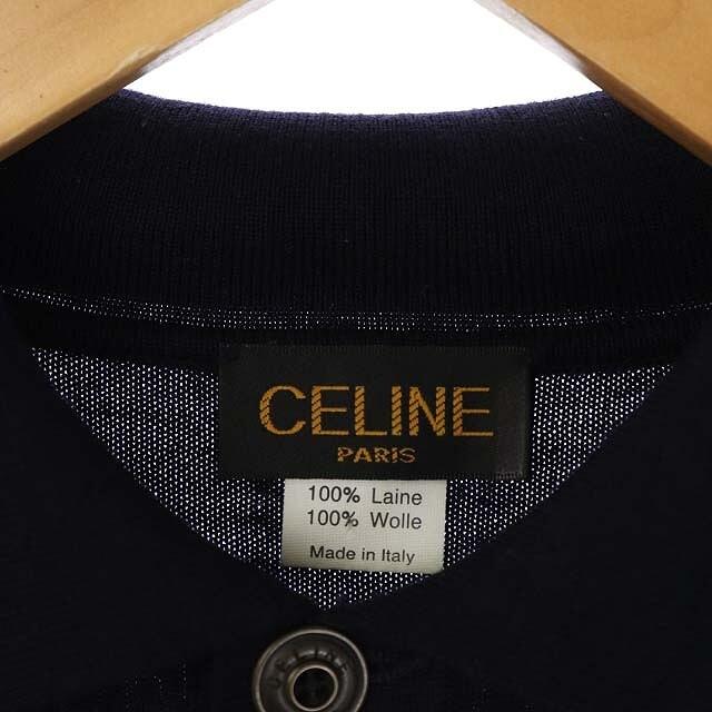 celine(セリーヌ)のセリーヌ ニット ポロシャツ 長袖 ロゴボタン ヴィンテージ ウール 48 紺 メンズのトップス(ポロシャツ)の商品写真