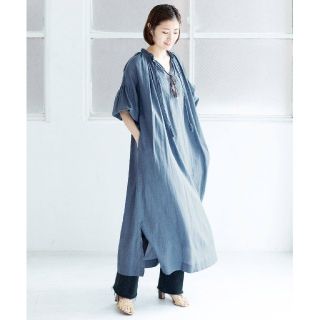 イエナ(IENA)の新品 21SS イエナ  コットンシルクスキッパーギャザーワンピース ネイビー(ロングワンピース/マキシワンピース)