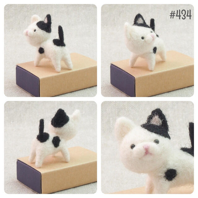 羊毛フェルト434 丸顔のぶち猫 白×黒 ハンドメイドの通販 by 羊毛