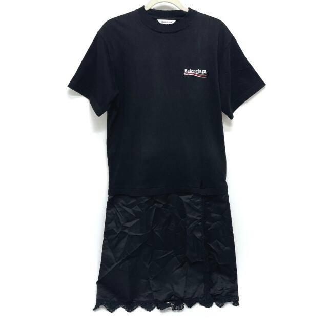 Balenciaga - バレンシアガ ロゴ ダメージ加工 Tシャツ ドレス ワンピース ブラック