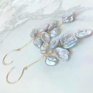 14kgf ロング シルバーパールピアス☆(ピアス)