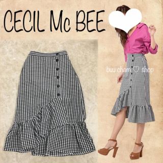 セシルマクビー(CECIL McBEE)のCECIL Mc BEE♡ギンガムチェック フリル アシンメトリースカート(ひざ丈スカート)