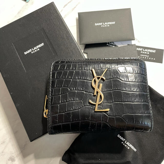 ✨未使用に近い✨　Yves Saint Laurent ミニ財布　クロコ　がま口