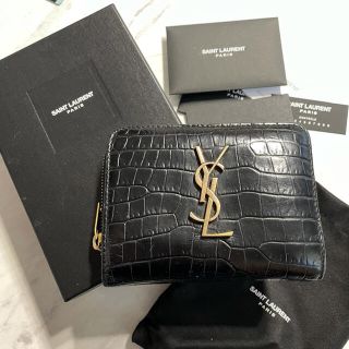 サンローラン(Saint Laurent)のサンローラン　クロコ　ゴールド　二つ折り財布　財布　ウォレット　クロコダイル(財布)