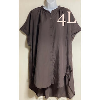 新品　大きいサイズ　レディース　サイドリボン　ロングシャツ　4L(シャツ/ブラウス(半袖/袖なし))