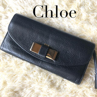 クロエ(Chloe)のクロエ リリィ リボン 長財布 2つ折 レザー  黒  ゴールド 金具 ロゴ(財布)